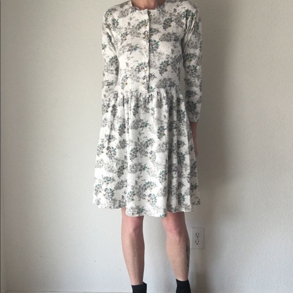 💐VTG 80s drop waist cotton floral dress - Picture 2 of 11